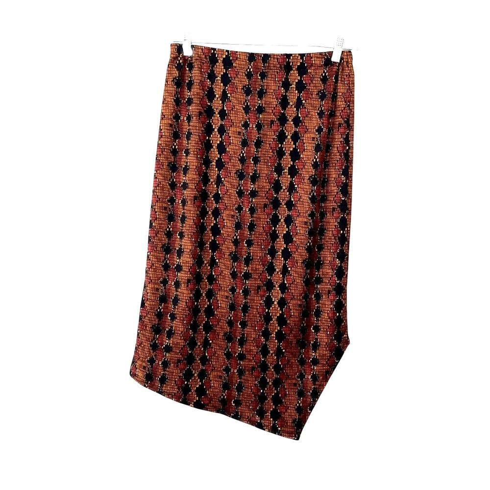 Long Asymmetrical Slanted Skirt in Orange, Red, Brown and Black